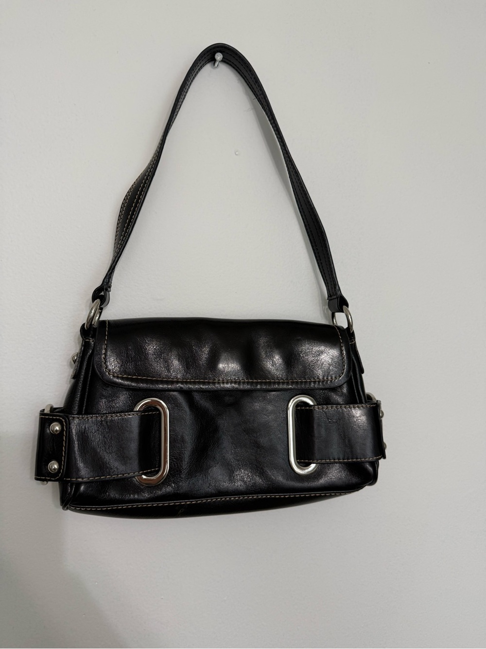 Wilsons Leather Black Mini Shoulder Bag with Silver Buckle Accents